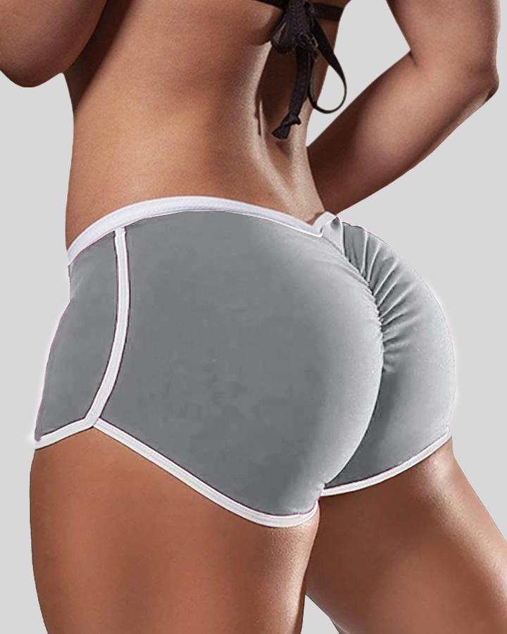 Solid Contrast Binding Ruched Shorts-Pinkami