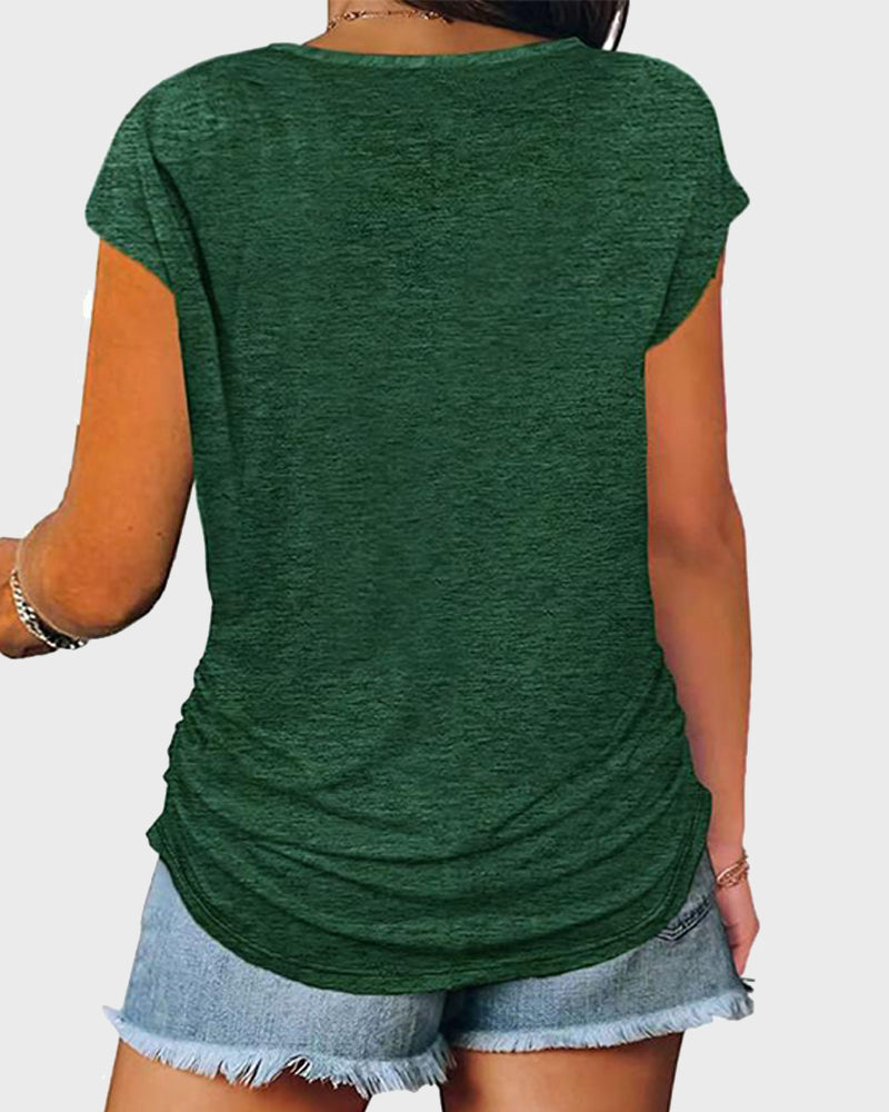 Half Zip Ruched Side T-Shirt-Pinkami