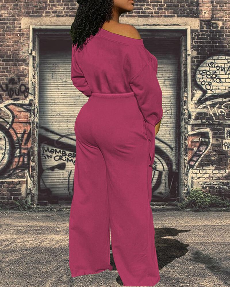 Drawstring Waist Asymmetrical Boat Neck Casual Two Piece Set-Pinkami