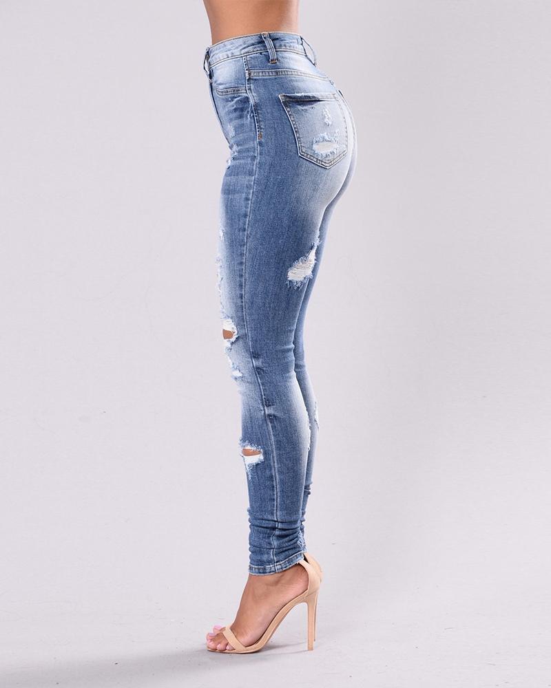 Women Knee Distressed Butt Lifting Skinny Jeans-Pinkami
