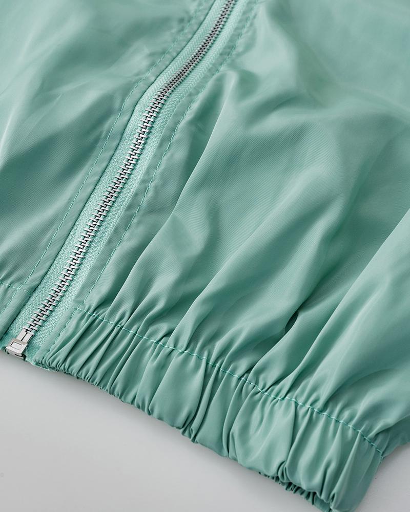 Colorblock Pocket Detail Zip Front Top & Pants Set-Pinkami