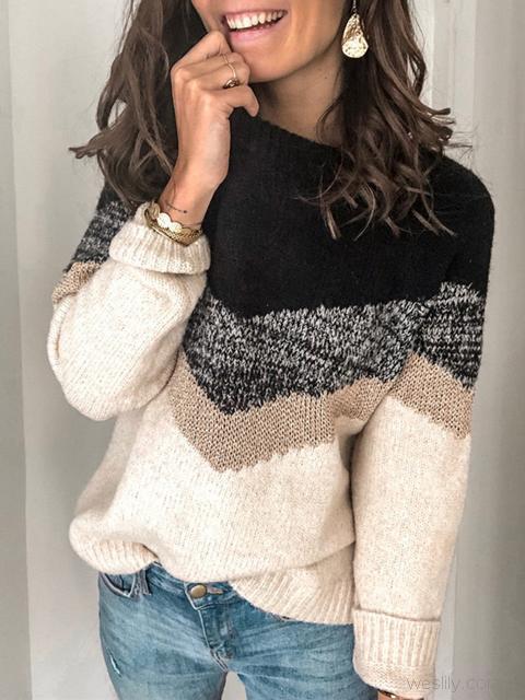 Color Block Print Sweater-Pinkami