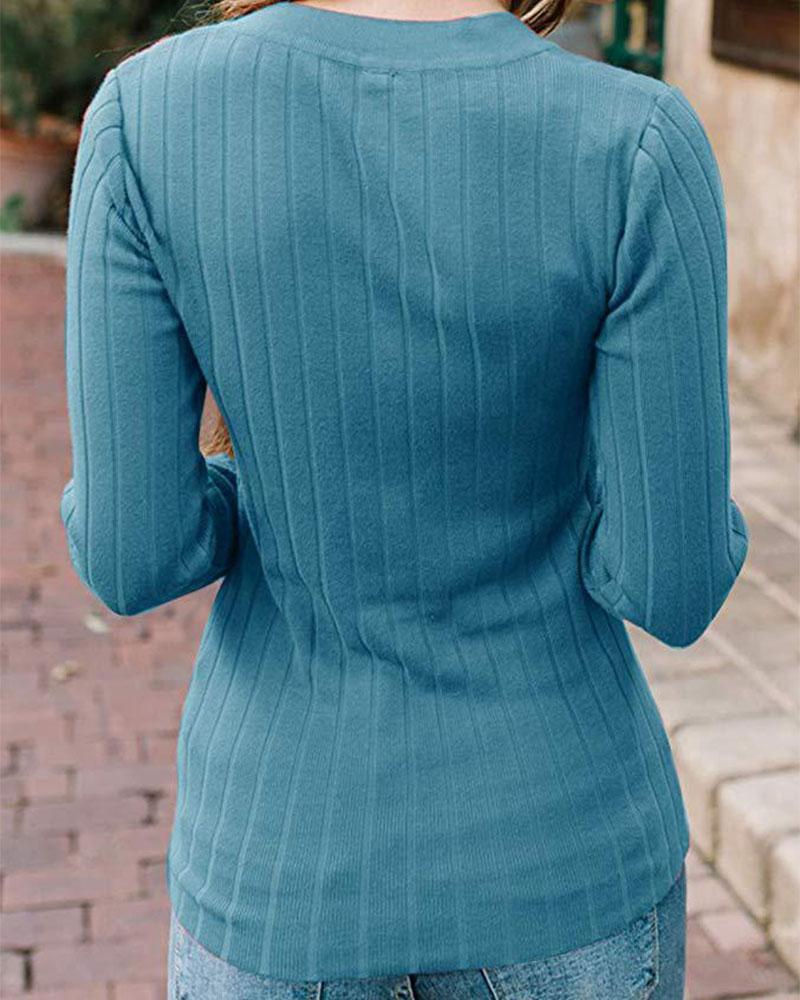 Ribbed Knit Button Up Bodycon Sweater-Pinkami
