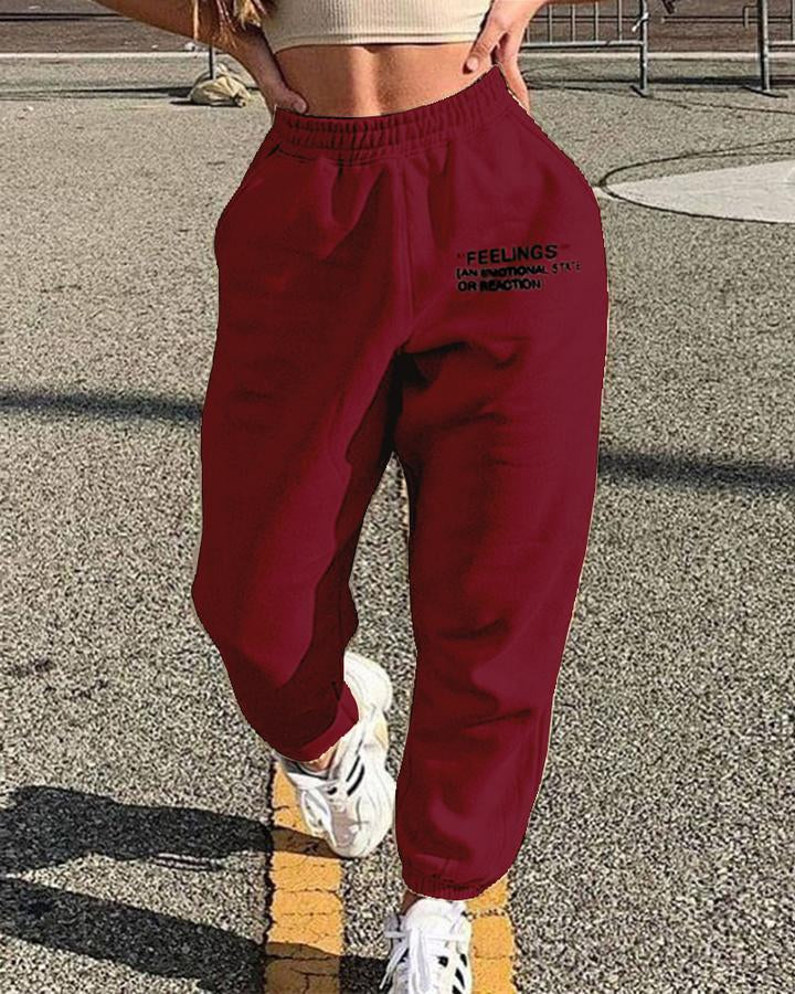Letter Print Slant Pocket Sweatpants For Women-Pinkami