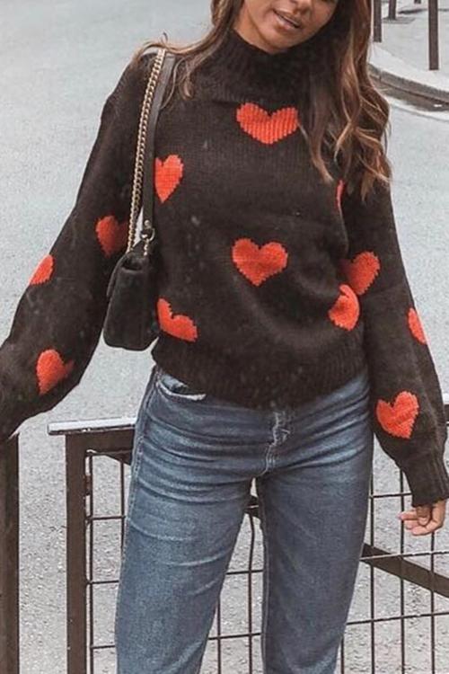 Heart-shaped Jacquard Sweater-Pinkami