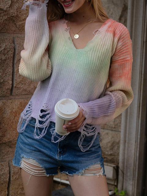 Tie-dye Print V-neck Sweater-Pinkami