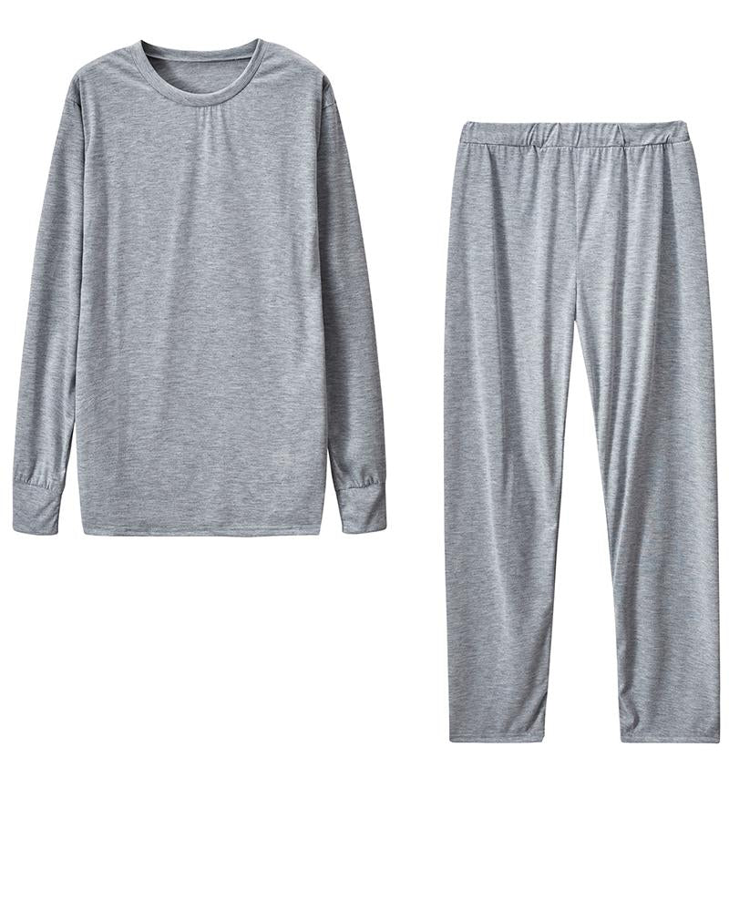 Solid Round Neck Tee & Pants Set-Pinkami