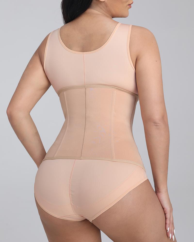 Solid Zip Up Front Shapewear Corset-Pinkami