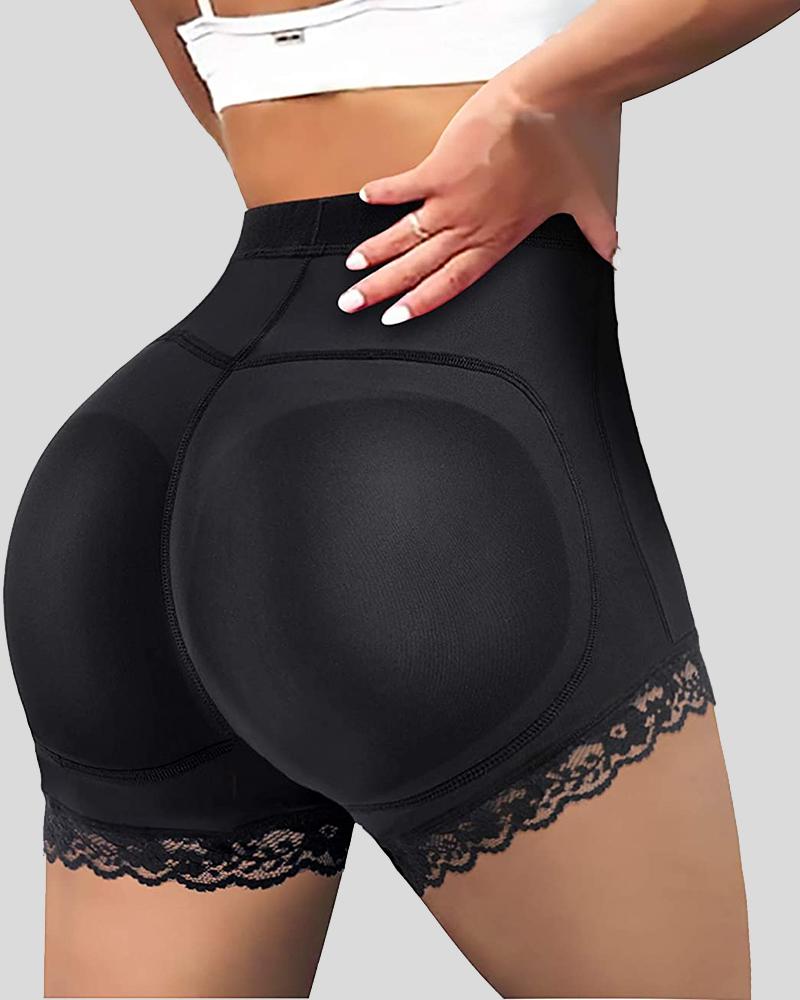 Contrast Lace Butt Lifting High Waist Shapewear Shorts-Pinkami