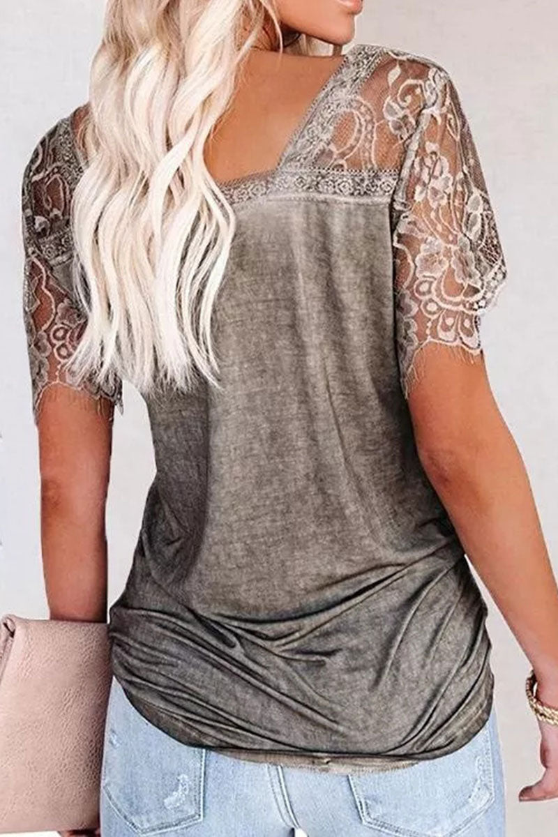 Floral Lace Hollow Out T-Shirt-Pinkami