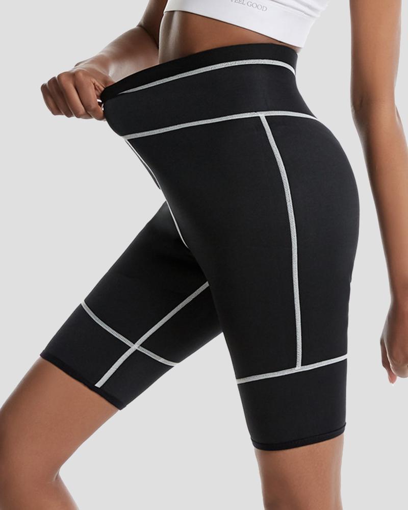 Contrast Binding Wide Waist Band Pocket Side Butt Lifting Sports Shorts-Pinkami