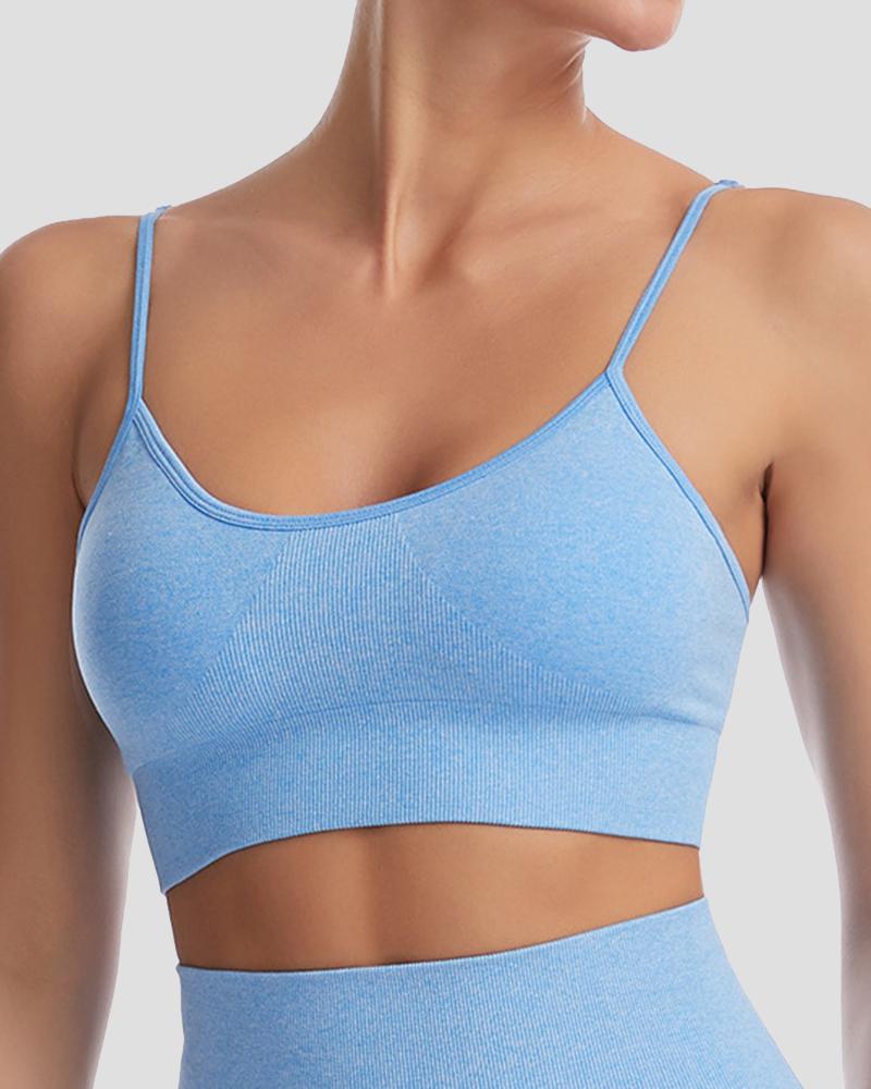 Solid Ribbed Knit Sports Bra-Pinkami