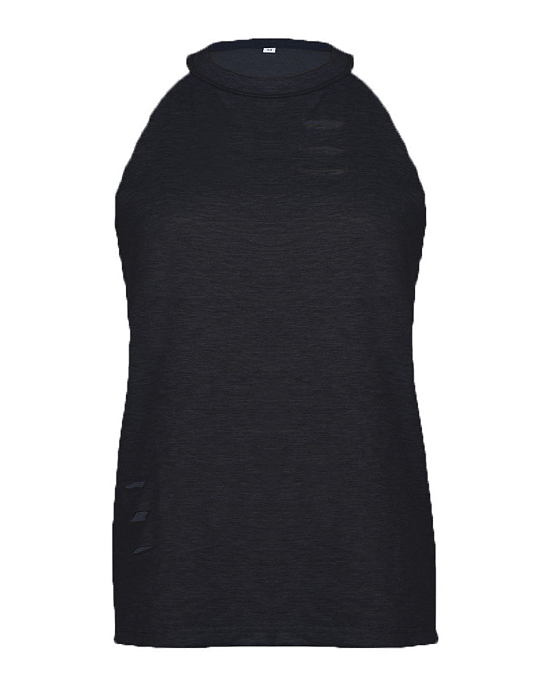 Solid Ripped Detail Halter T-Shirt-Pinkami