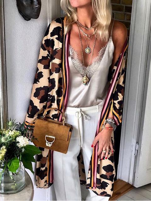 Leopard Print Long Sleeve Cardigan-Pinkami