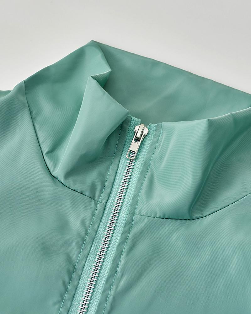 Colorblock Pocket Detail Zip Front Top & Pants Set-Pinkami