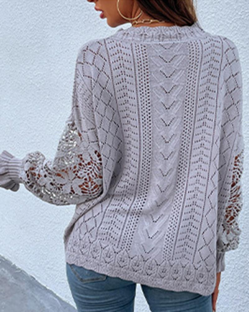 Floral Lace Pointelle Knit Sweater