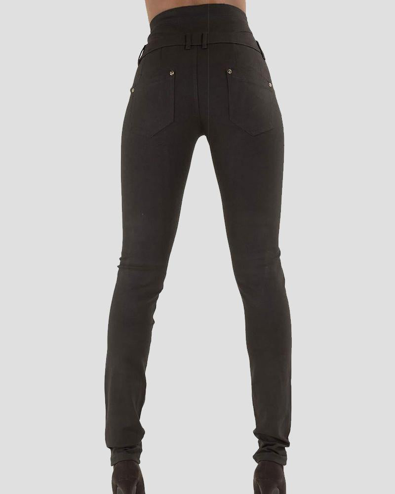 Women Button Front High Waist Skinny Jeans-Pinkami
