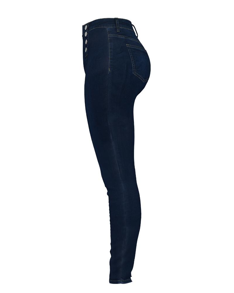 Women Double Breasted High Waist Skinny Jeans-Pinkami