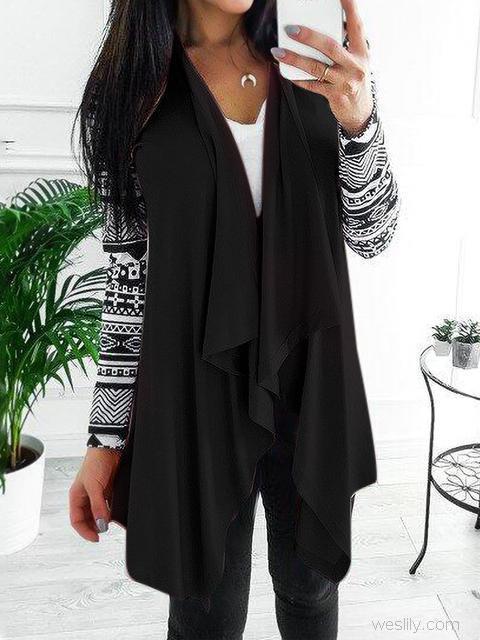 Long Printed Sleeve Casual Cardigan-Pinkami