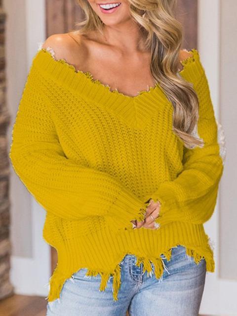 Solid Color V-neck Knitted Short Sweater-Pinkami