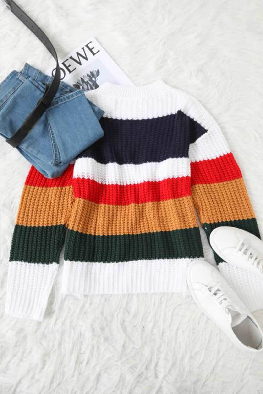 Cool Girl Multicolor Patchwork Sweaters-Pinkami