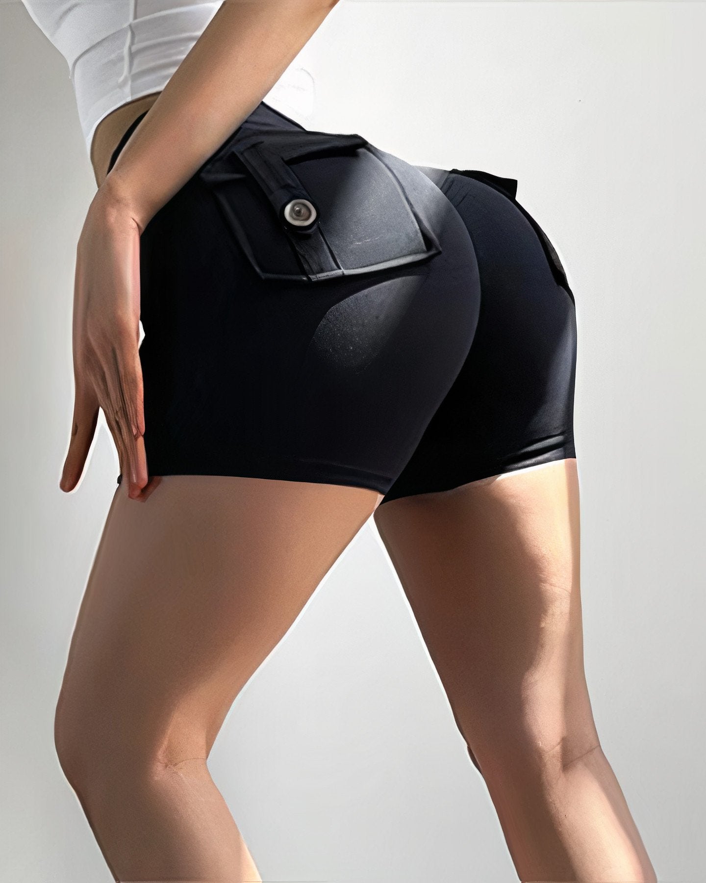 Flap Pocket Ruched Back Sports Shorts-Pinkami
