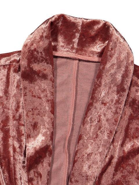 Solid Color Velvet Long Sleeved Long Cardigan-Pinkami