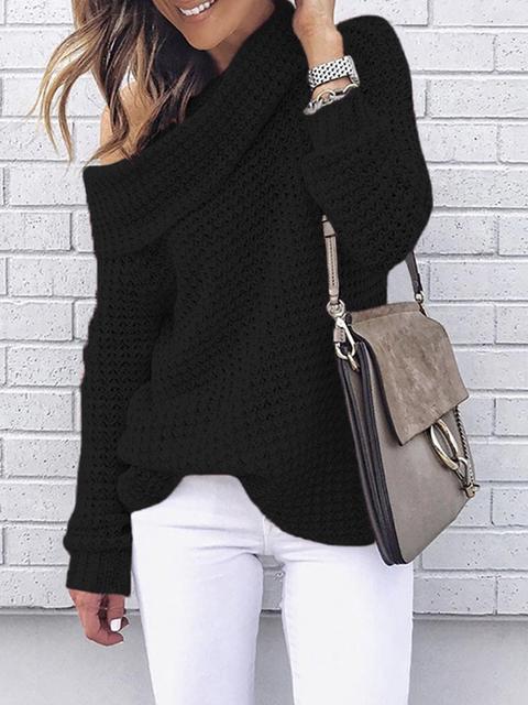 Solid Color Turtleneck Knitted Sweater-Pinkami