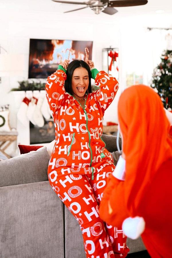 Womens Ho Ho Ho Christmas Onesie Adult Jumpsuit Casual Outfit-Pinkami