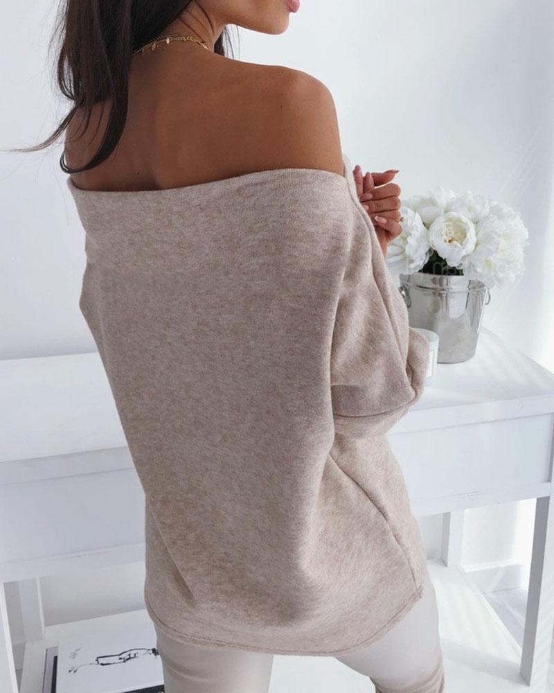 Boat Neck Button Decor Sweater-Pinkami