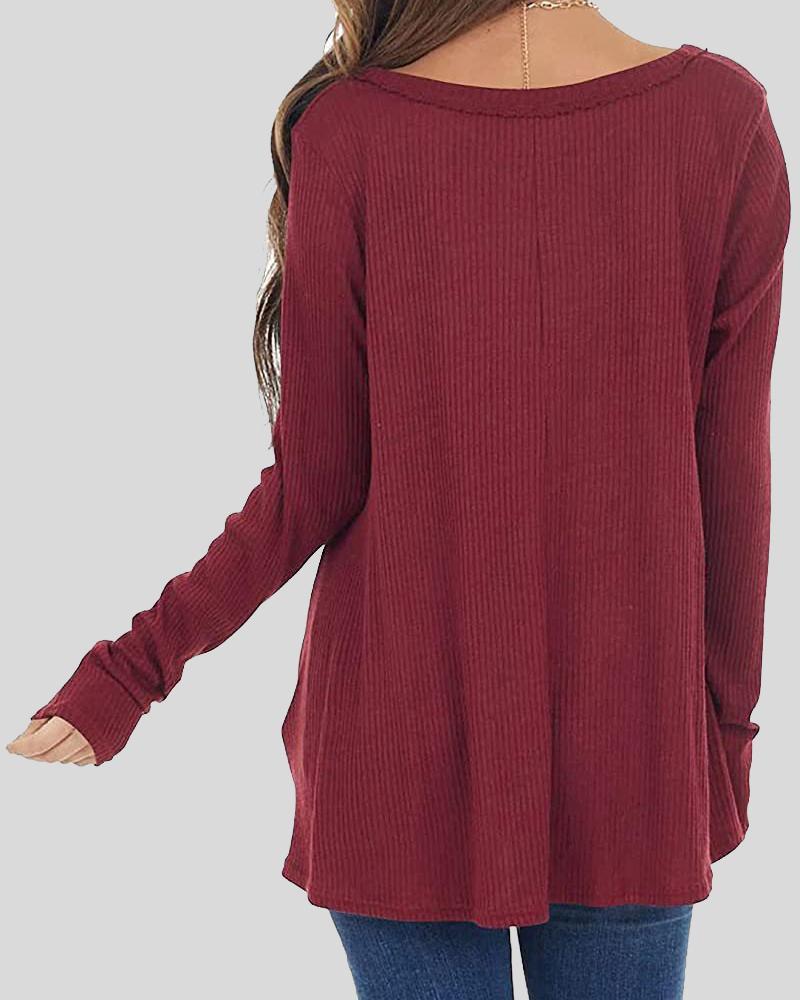 Button Front Rib-Knit V Neck Sweater