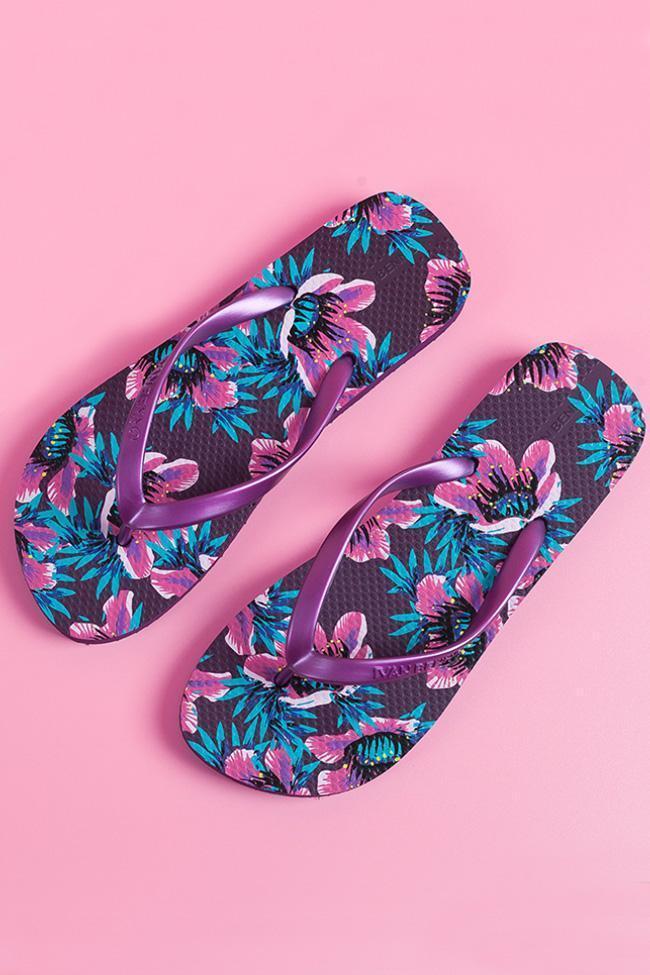 Purple Floral Beach Flip Flop-Pinkami