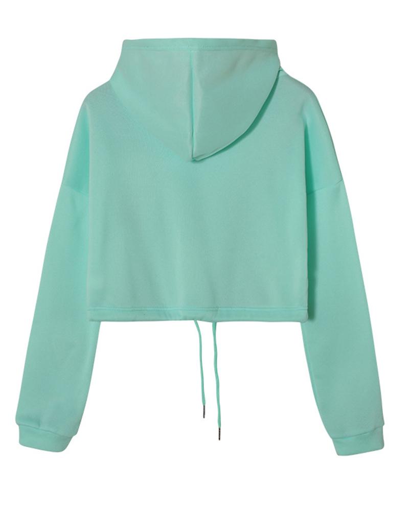 Solid Drawstring Elastic Hem Hooded Top & Pants Set-Pinkami