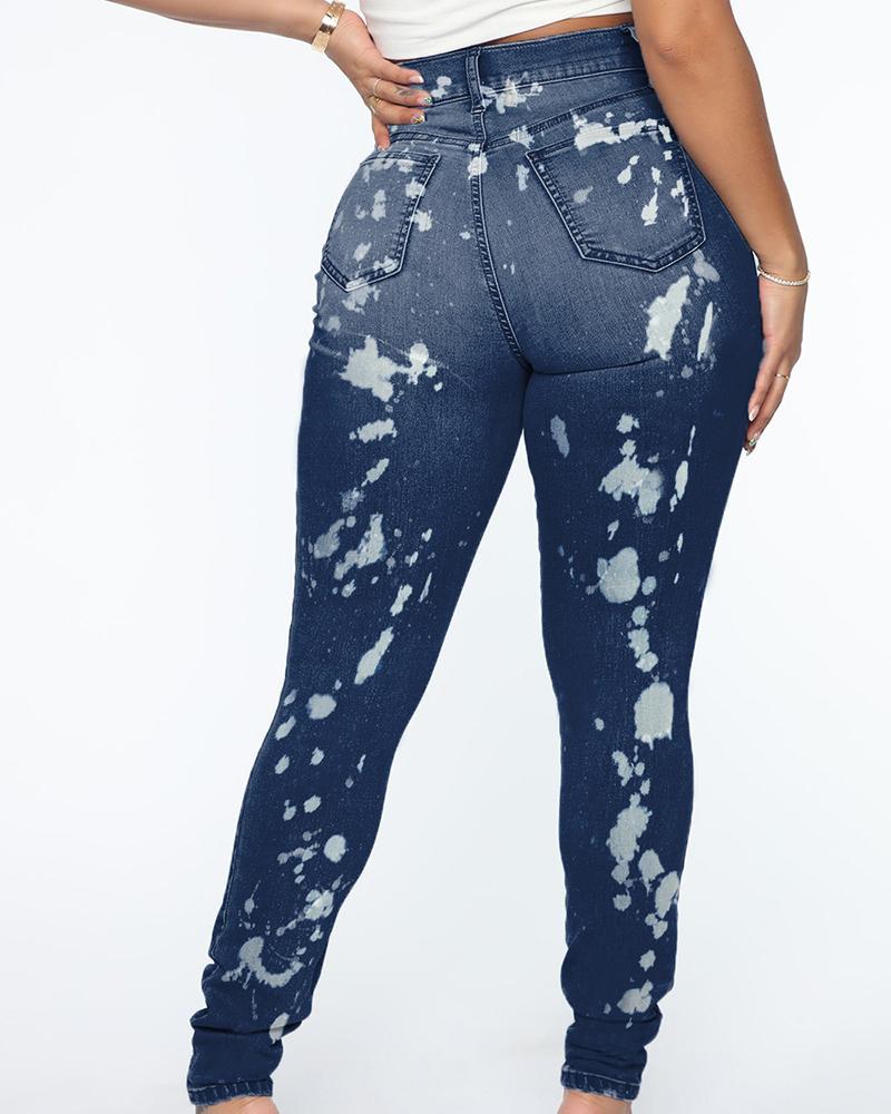 Women Acid Wash Mid Waist Skinny Jeans-Pinkami