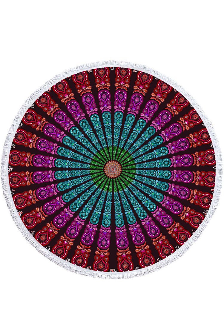 Fluffy Boho Floral Tassel Trim Beach Towel-Pinkami