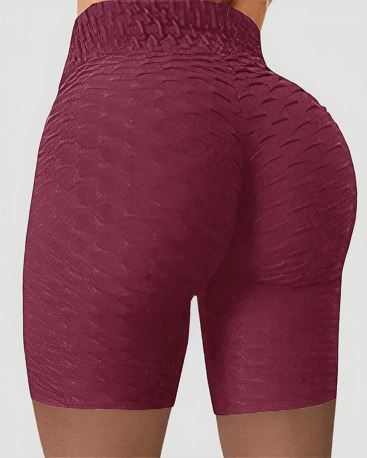 Solid Textured Wide Waistband Butt Lifting Sports Shorts-Pinkami