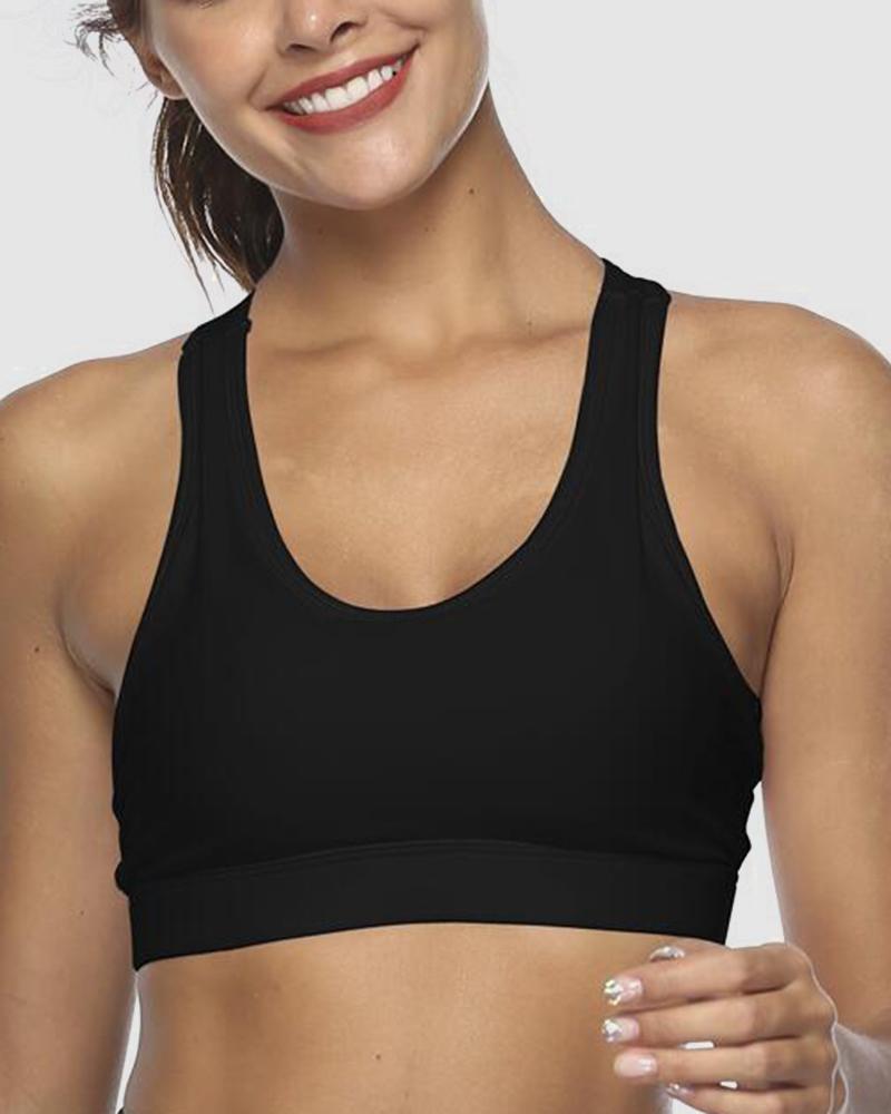 Pocket Decor Cutout Racerback Sports Bra-Pinkami