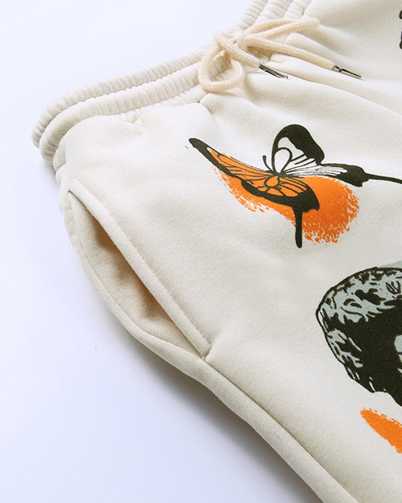 Cartoon Print Drawstring Front Pocket Detail Sports Pants For Women-Pinkami