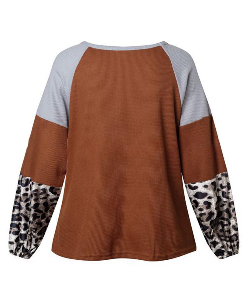 Cheetah Panel Colorblock Twist Front Drop Bishop Sleeve Sweater-Pinkami