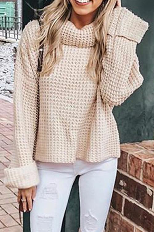 Casual high Neck Long Sleeve Sweater-Pinkami