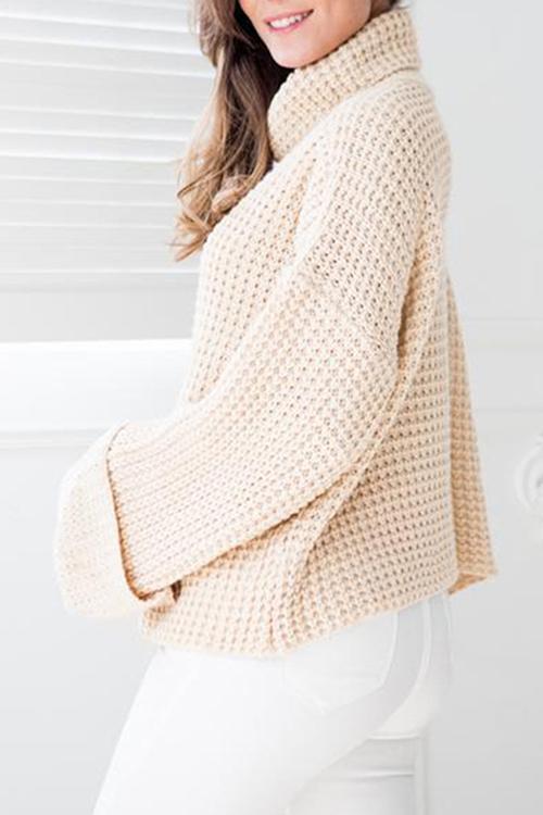 Casual high Neck Long Sleeve Sweater-Pinkami