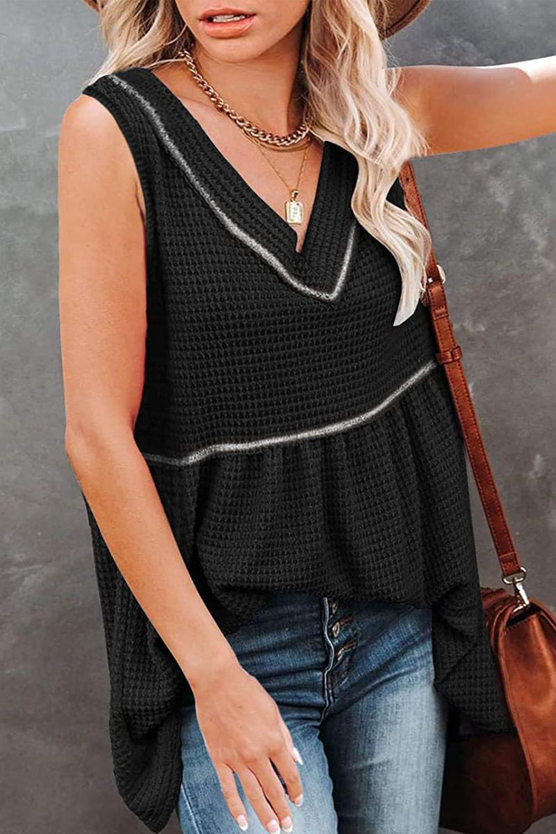 Waffle Knit Stitch Tank Top-Pinkami