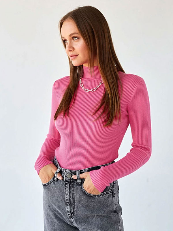 Women Pullovers High Collar Long Sleeves Sweaters