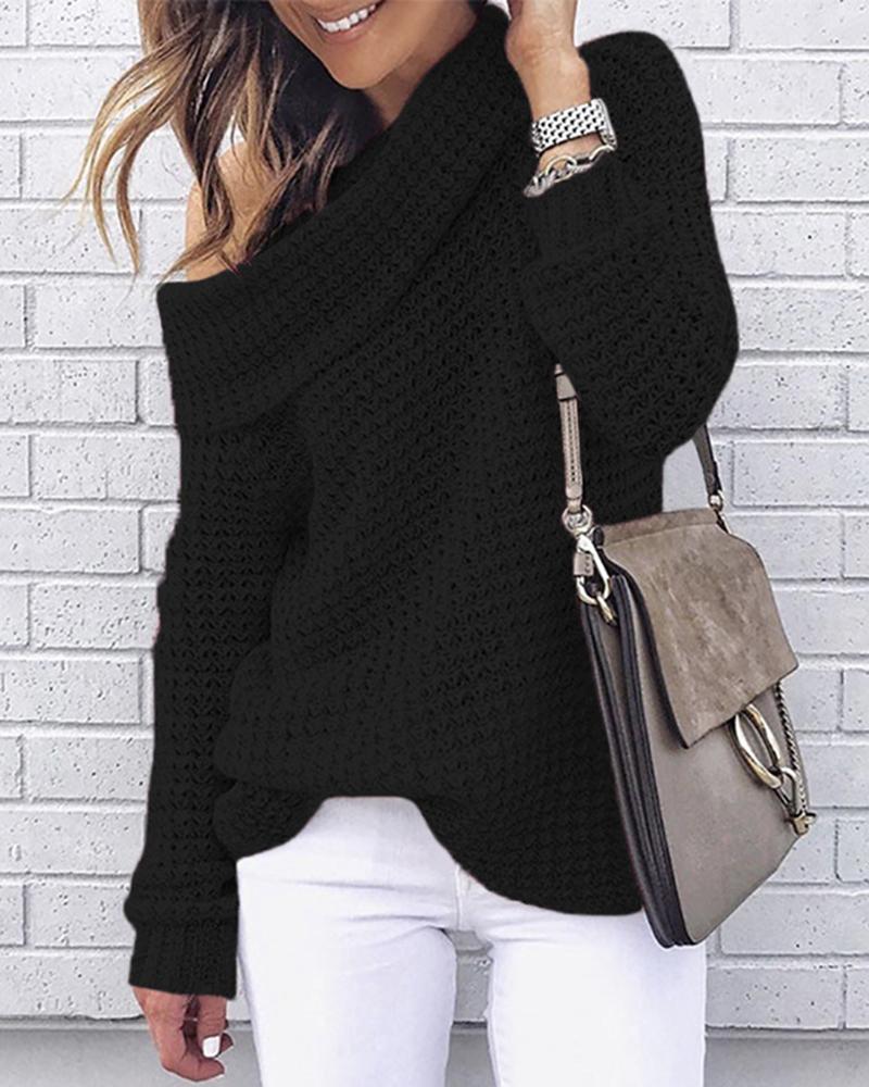 Chunky Knit Cowl Neck Sweater-Pinkami