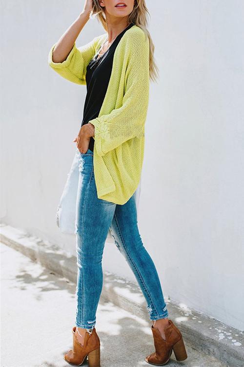 Fashion Solid Color Knit Cardigan Sweater-Pinkami