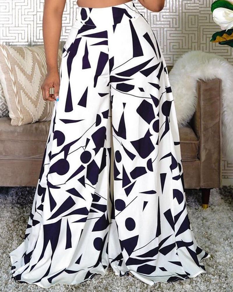 Geo Print Cami Crop Top & Flare Pants Set