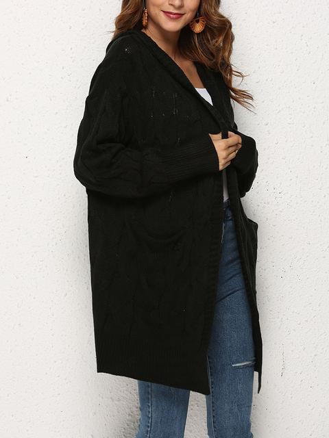 Knitted Twist Hooded Cardigan Sweater Coat-Pinkami