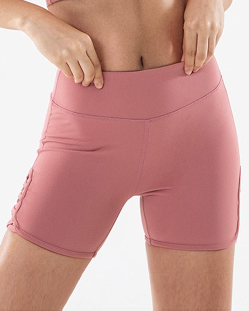 Criss Cross Side Seamless Absorbs Sweat Butt Lifting Sports Shorts-Pinkami