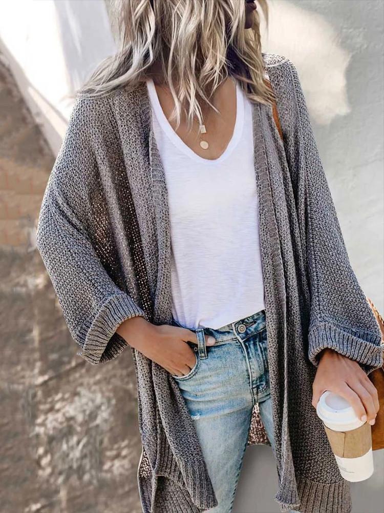 Loose Bat-sleeve Solid Color Cardigan-Pinkami