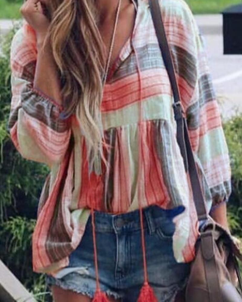 V Neck Tassel Tie Top-Pinkami